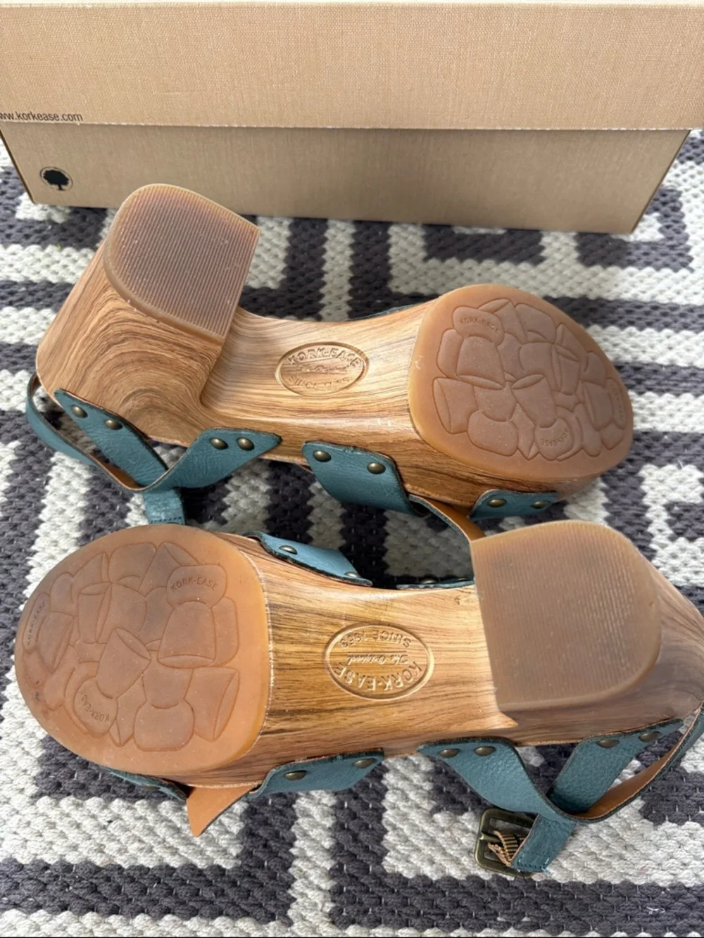 Kork-Ease Drew Teal Leather Cork Cross-Strap Wedge Sandals - Picture 4 of 6